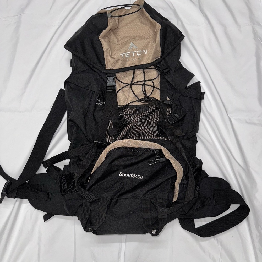 Teton Sports Scout3400 Backpack With Rain Cover Tan Black Hiking Outdoor Travel